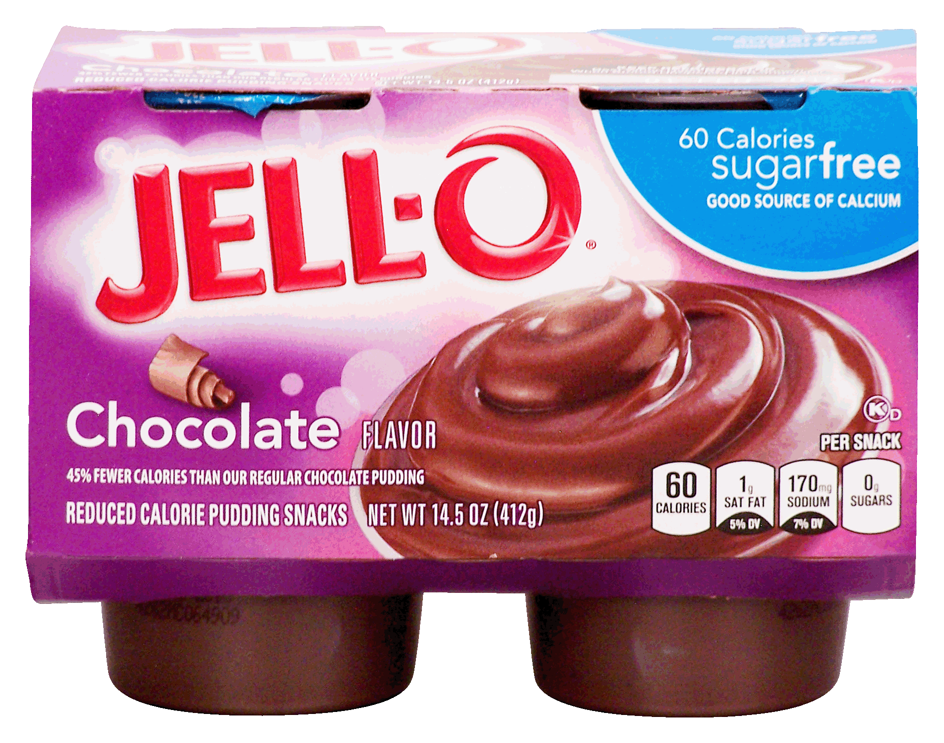 Jell-o  chocolate reduced calorie pudding snacks, sugar free, 4 cups, refrigerated item Full-Size Picture